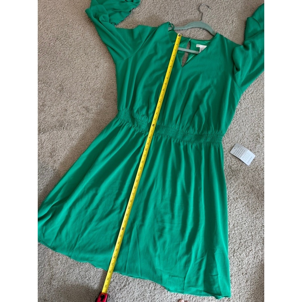 London Times Woman Green Smocked Waist Ruffle Sleeve Dress 1X T7349W NEW - Picture 8 of 10